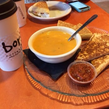Borjo Coffeehouse - Cheese quesadilla with creamy tomato soup - Coffee & Tea Near Me - Norfolk, Virginia