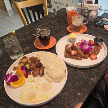 The Brunch Corner - Our wonderful breakfast, biscuits and gravy and fruit topped french toast! - Breakfast & Brunch Near Me - Carmichael, California