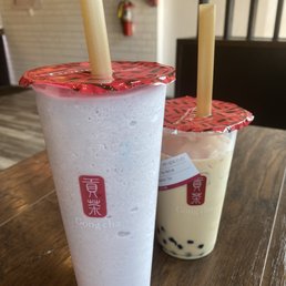 Taro Taro Milk Slush and Pearl Milk Tea.