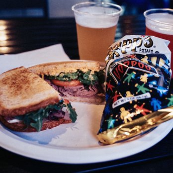Sideward Brewing Co - Roast Beef Sandwich (w/ pimento cheese and horseradish mayo) with Zapp's Voodoo (King of Chips) - Breweries Near Me - Orlando, Florida
