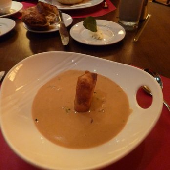 David Burke Prime - This is their lobster bisque....with a lobster egg roll in the middle. The lobster in the eggroll is huge....tasted like claw meat. Savory! - Steakhouses Near Me - Mashantucket, Connecticut David Burke Prime - This is their lobster bisque....with a lobster egg roll in the middle. The lobster in the eggroll is huge....tasted like claw meat. Savory! - Steakhouses Near Me - Mashantucket, Connecticut