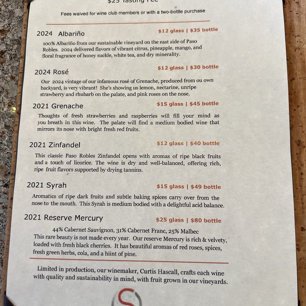 Shale Oak Winery - Tasting menu, June 2026 - Wineries Near Me - Paso Robles, California Shale Oak Winery - Tasting menu, June 2026 - Wineries Near Me - Paso Robles, California
