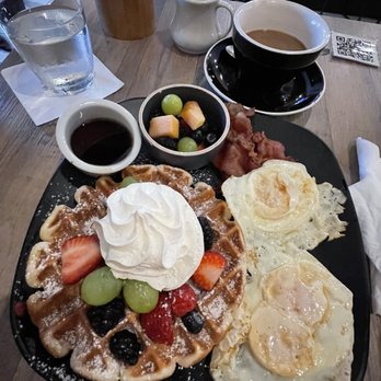 Kaffe Haus - Waffle plate with fruit and americano - Breakfast & Brunch Near Me - San Juan, Puerto Rico