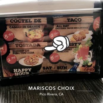 Mariscos Choix - As stated on you napkin holder, WEDNESDAY $2.99 (see receipt $5.99) - Seafood Near Me - Pico Rivera, California Mariscos Choix - As stated on you napkin holder, WEDNESDAY $2.99 (see receipt $5.99) - Seafood Near Me - Pico Rivera, California