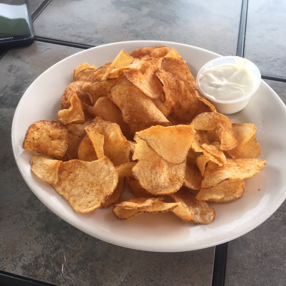 Fish Camp On Lake Eustis - Old bay homemade potato chips with blue cheese dipping sauce - Seafood Near Me - Tavares, Florida Fish Camp On Lake Eustis - Old bay homemade potato chips with blue cheese dipping sauce - Seafood Near Me - Tavares, Florida