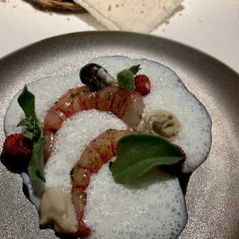 Acquolina - Red Prawn and oysters in fermented ewe milk and fig oil. - Italian Near Me - Rome, RM