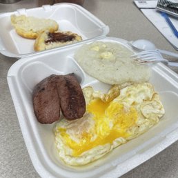 Breakfast Special: one meat, two eggs, grits and biscuits or toast for $7 (after tax) Breakfast Special: one meat, two eggs, grits and biscuits or toast for $7 (after tax)