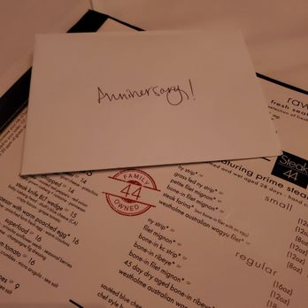 Steak 44 - Celebrating our 5th anniversary and the GM wrote us a card. Super sweet. - Steakhouses Near Me - Phoenix, Arizona Steak 44 - Celebrating our 5th anniversary and the GM wrote us a card. Super sweet. - Steakhouses Near Me - Phoenix, Arizona