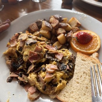 Cafe Jolie - Jolie's Mix Breakfast with mushrooms, ham and sausages - Breakfast & Brunch Near Me - Alameda, California Cafe Jolie - Jolie's Mix Breakfast with mushrooms, ham and sausages - Breakfast & Brunch Near Me - Alameda, California