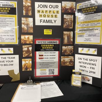 Waffle House - a table with posters and information - Breakfast & Brunch Near Me - Inwood, West Virginia Waffle House - a table with posters and information - Breakfast & Brunch Near Me - Inwood, West Virginia