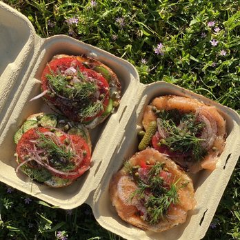 Courage Bagels - Run It Thru The Garden $14  Hand Sliced Smoked Salmon $15 - Bagels Near Me - Los Angeles, California