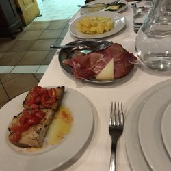 Ristorante Da Maria - Bruschetta, cold cut meats, cheese, and potatoes.