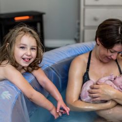 Organic Homebirth - Big sister really wants to get in the pool!