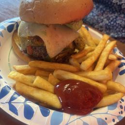 Mexican burger and fries Mexican burger and fries
