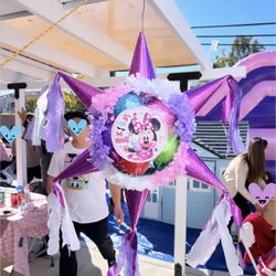 Dulceria Maria Bonita Mexican Candies - Minnie Mouse themed piñata with bouncy balls added to both sides