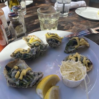 Santa Barbara Shellfish Company - Oysters Rockefeller was great with house Chardonnay to balance the richness. - Seafood Near Me - Santa Barbara, California Santa Barbara Shellfish Company - Oysters Rockefeller was great with house Chardonnay to balance the richness. - Seafood Near Me - Santa Barbara, California