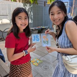 My niece and wife with their completed artwork, outside on the back patio. We had fun.