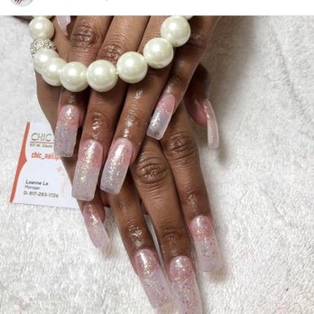 Chic Nails - Long square nail with sparkles gel - Nail Salons Near Me - Euless, Texas