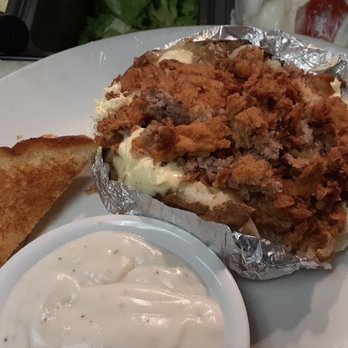 Cow Talk Steak House - Chicken fried chicken stuffed baked potato - Steakhouses Near Me - Navasota, Texas
