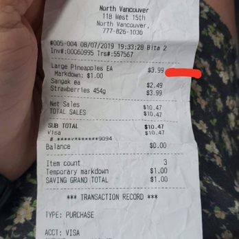 Persia Foods - A receipt with the rotten pineapple on it. - Grocery Near Me - North Vancouver, British Columbia Persia Foods - A receipt with the rotten pineapple on it. - Grocery Near Me - North Vancouver, British Columbia