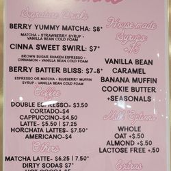 Berry Yummy Sweets - Drink menu.