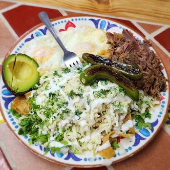 El Chivito Birrieria - Chilaquiles Plate with Birria and 2 Eggs (over medium) - Mexican Near Me - Corona, California