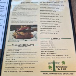 Martin's Corner - Front of menu