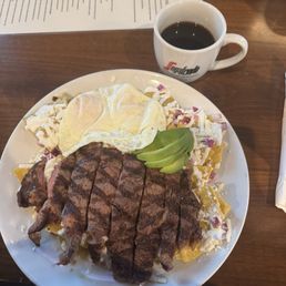 Chilaquiles with ribeye steak