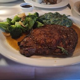 Special on the menu:grilled boneless prime rib with broccoli and creamed spinach( I substituted the potato croquettes with creamed spinach) Special on the menu:grilled boneless prime rib with broccoli and creamed spinach( I substituted the potato croquettes with creamed spinach)