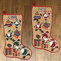 Tumbling Santa's Needlepoint Christmas Stockings Tumbling Santa's Needlepoint Christmas Stockings