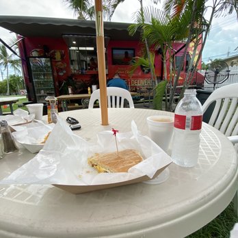 DeLuna's cafe - Bacon egg and cheese on Cuban bread, cafe con leche - Food Trucks Near Me - Stock Island, Florida DeLuna's cafe - Bacon egg and cheese on Cuban bread, cafe con leche - Food Trucks Near Me - Stock Island, Florida