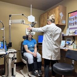 Basin EyeCare Center - "Doc Alex" making Anicia feel comfortable during her eye exam.
