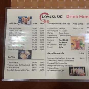 Love Sushi - Drink Menu - Sushi Bars Near Me - Wenatchee, Washington