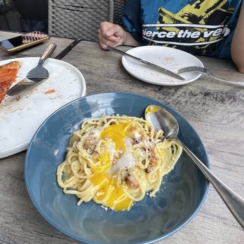 Marina - Pasta Carbonara! Wish we saved more bread for the delicious sauce - Italian Near Me - Pasadena, California