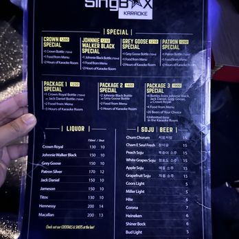 Singbox and Yasijang - the menu - Karaoke Near Me - Carrollton, Texas