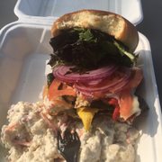 Photo of Tioga Gas Mart & Whoa Nellie Deli - Lee Vining, CA, United States. Veggie Sandwich with Potato Salad