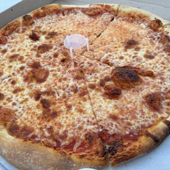 Vesuvio Pizza - Went back for a whole pie. Thin, crispy, bubbly. Fantastic. - A cheese pizza with a crispy, bubbly crust and melted cheese, served in a cardboard pizza box. - Sandwiches Near Me - Catskill, New York