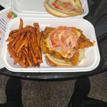 Chicken And Pizza - Spicy chicken zinger sandwich  with sweet potato  fries - Fast Food Near Me - Bear, Delaware