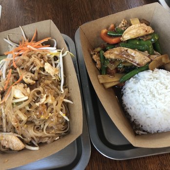 Lucky Noodles - Chicken Pad Thai and Mrs Kra Pao Kai (basil chicken) - Thai Near Me - Denver, Colorado Lucky Noodles - Chicken Pad Thai and Mrs Kra Pao Kai (basil chicken) - Thai Near Me - Denver, Colorado