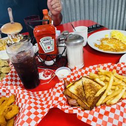 Bucky's Cafe - Fried pickles & onion rings Bacon BLT with fries Chicken fried chicken with hash browns and eggs Bucky's burger with fries