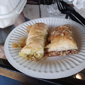 Georgie’s Mediterranean Cuisine - Dessert-pistacio baklava and walnut baklava - Mediterranean Near Me - Riverside, California Georgie’s Mediterranean Cuisine - Dessert-pistacio baklava and walnut baklava - Mediterranean Near Me - Riverside, California