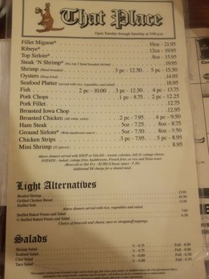 Menu photo 5 That Place Restaurant Conrad, IA