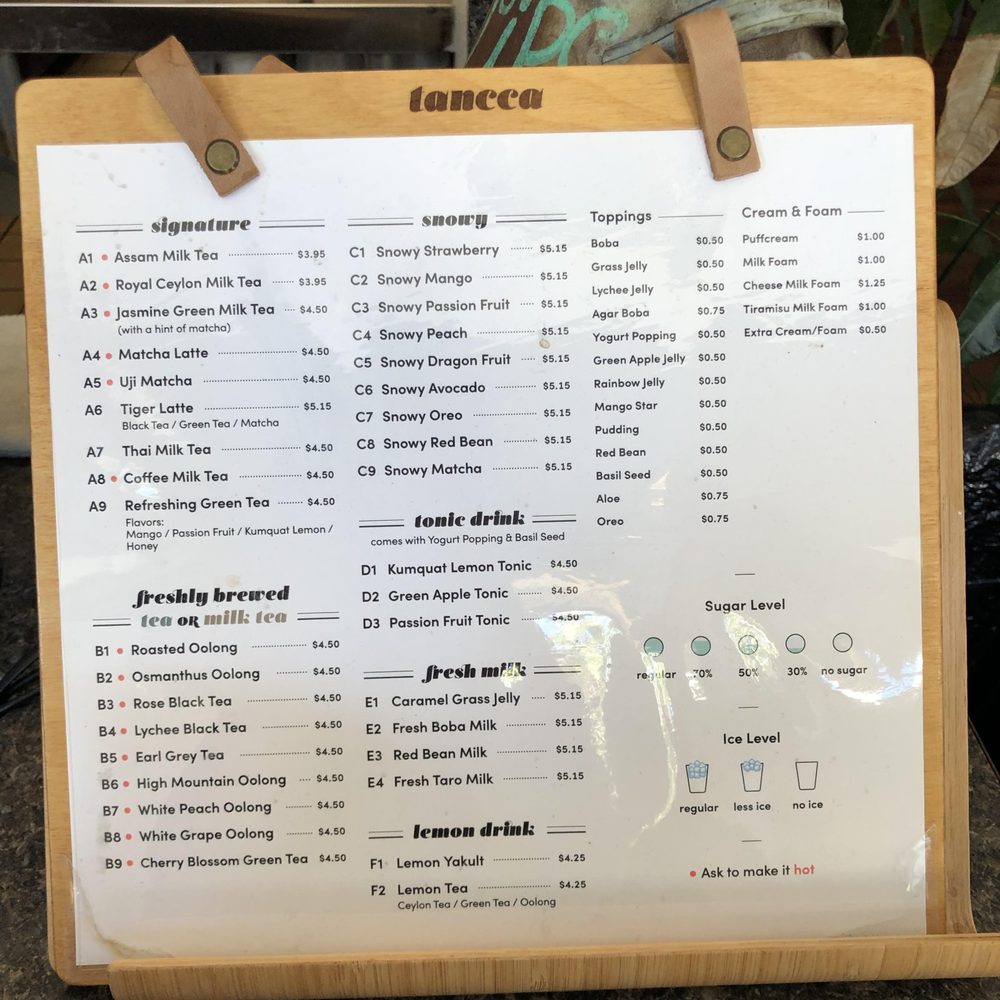 Tancca - Menu 9/2023 - Bubble Tea Near Me - San Francisco, California Tancca - Menu 9/2023 - Bubble Tea Near Me - San Francisco, California