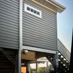 Home addition with glass block window.
