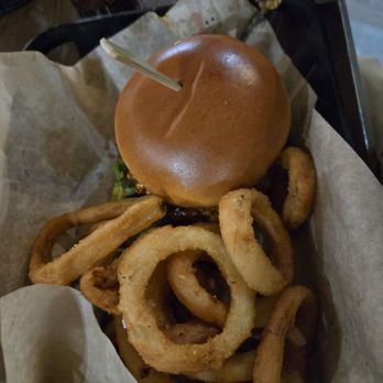 Tollroad Restaurant - Bison burger and onion rings - American Near Me - Death Valley, California Tollroad Restaurant - Bison burger and onion rings - American Near Me - Death Valley, California