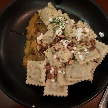 Guido's - Ravioli with sweet potato, smoked almonds, sautéed onions, and goat cheese - Italian Near Me - Quintana Roo, ROO Guido's - Ravioli with sweet potato, smoked almonds, sautéed onions, and goat cheese - Italian Near Me - Quintana Roo, ROO