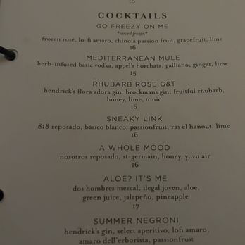 Aba - Cocktail menu - Mediterranean Near Me - Chicago, Illinois