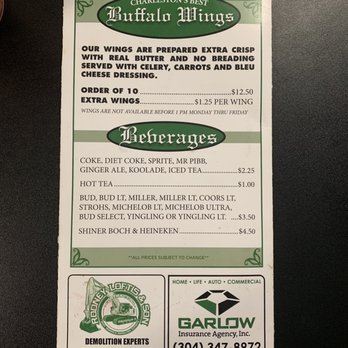 The Grill - Wings and Beverages Menu - Beer Bar Near Me - Charleston, West Virginia
