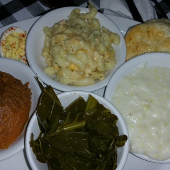 Dish - My vegan friendly meal, sweet potatoes, collard greens, mac and cheese, grits - Southern Near Me - Charlotte, North Carolina
