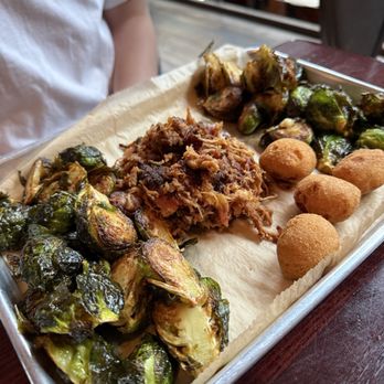 Jimmy Madison's - Pulled pork, double order of Brussels sprouts, and hush puppies - Southern Near Me - Harrisonburg, Virginia Jimmy Madison's - Pulled pork, double order of Brussels sprouts, and hush puppies - Southern Near Me - Harrisonburg, Virginia